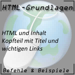 Kopfteil auf der Webseite